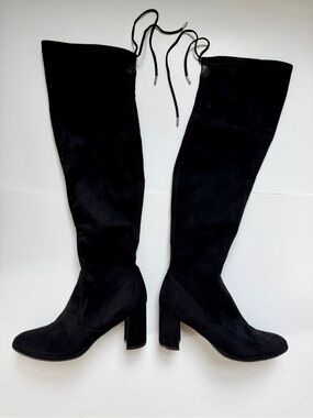 Marc Fisher Black Suede Zip and Tie Detail Over The Knee Block Heel Boots 8.5